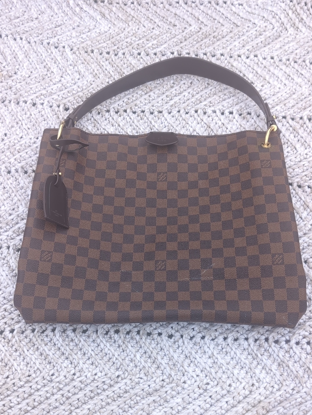 Designer-Inspired Brown Check Shoulder Bag with Top Handle